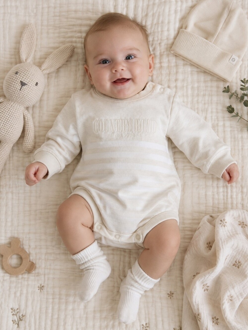 Country Road Cream & White Striped Bubble Onesie | 0-3M
